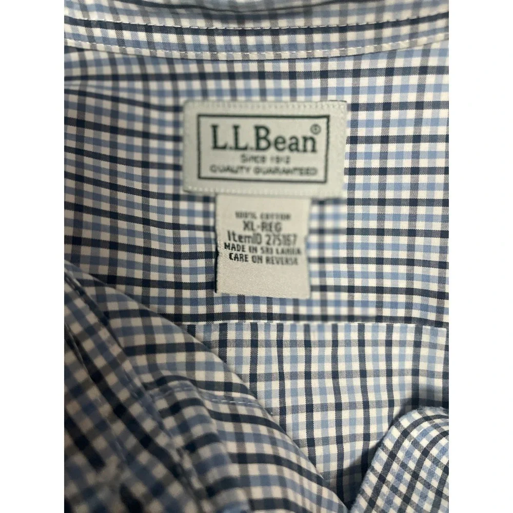 LL Bean Shirt Mens XL ‎ Blue Green  Plaid Oxford Long Sleeve Button Up Dress